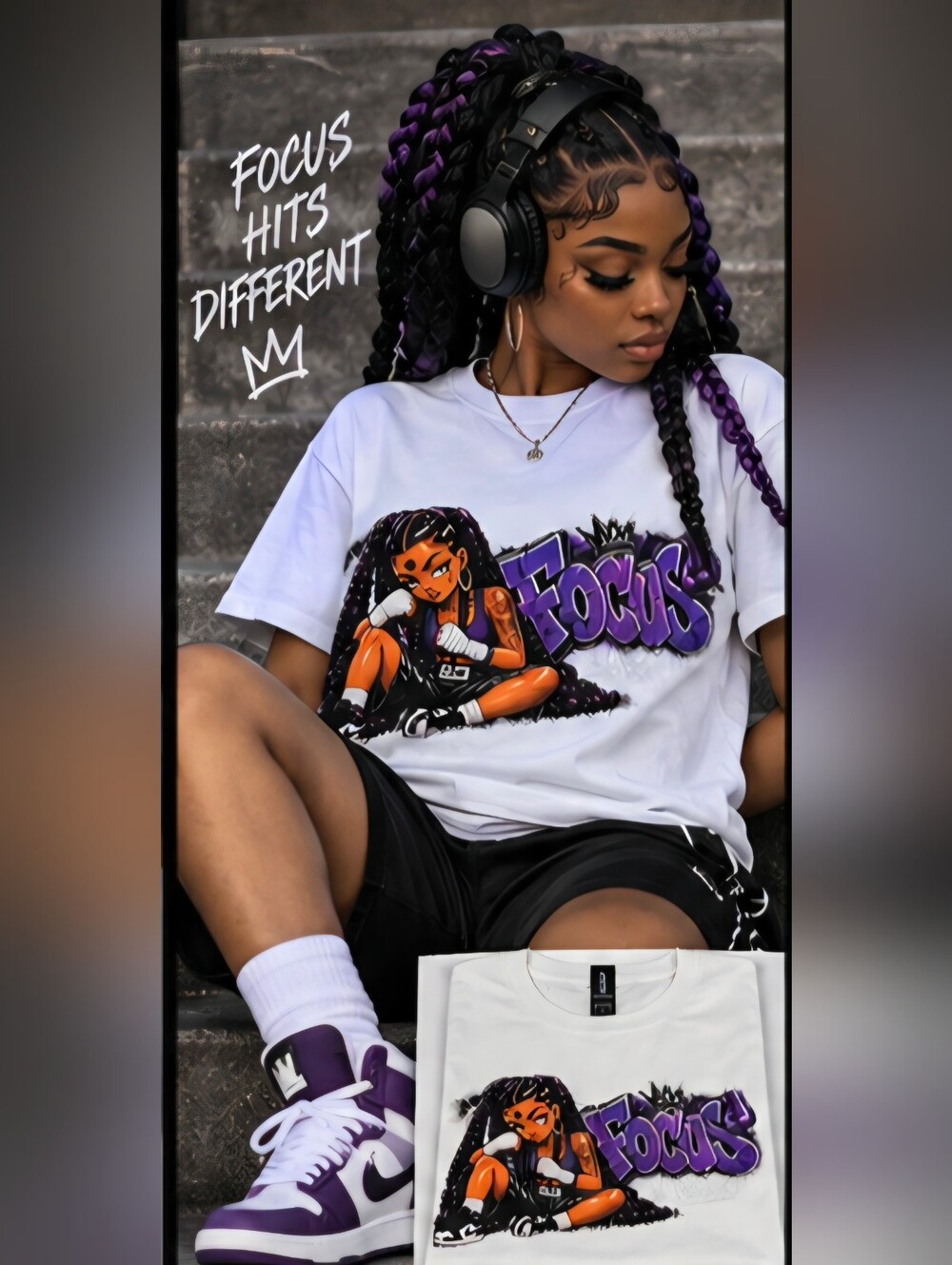 Custom Graphic 'Focus' White Tee - Women's Casual Top
